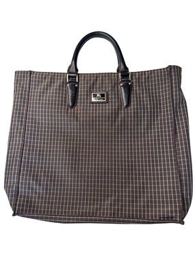 Burberry Black Label Plaid Tote Bag With Leather Handles